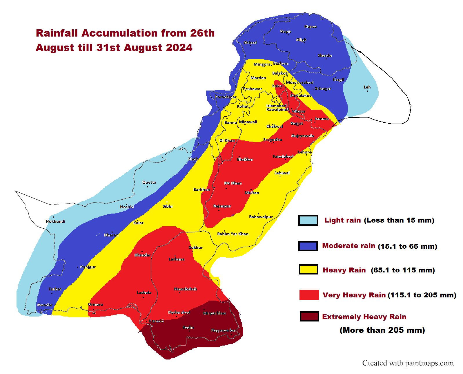 Accumulative rainfall map till from 26th August to 30th August